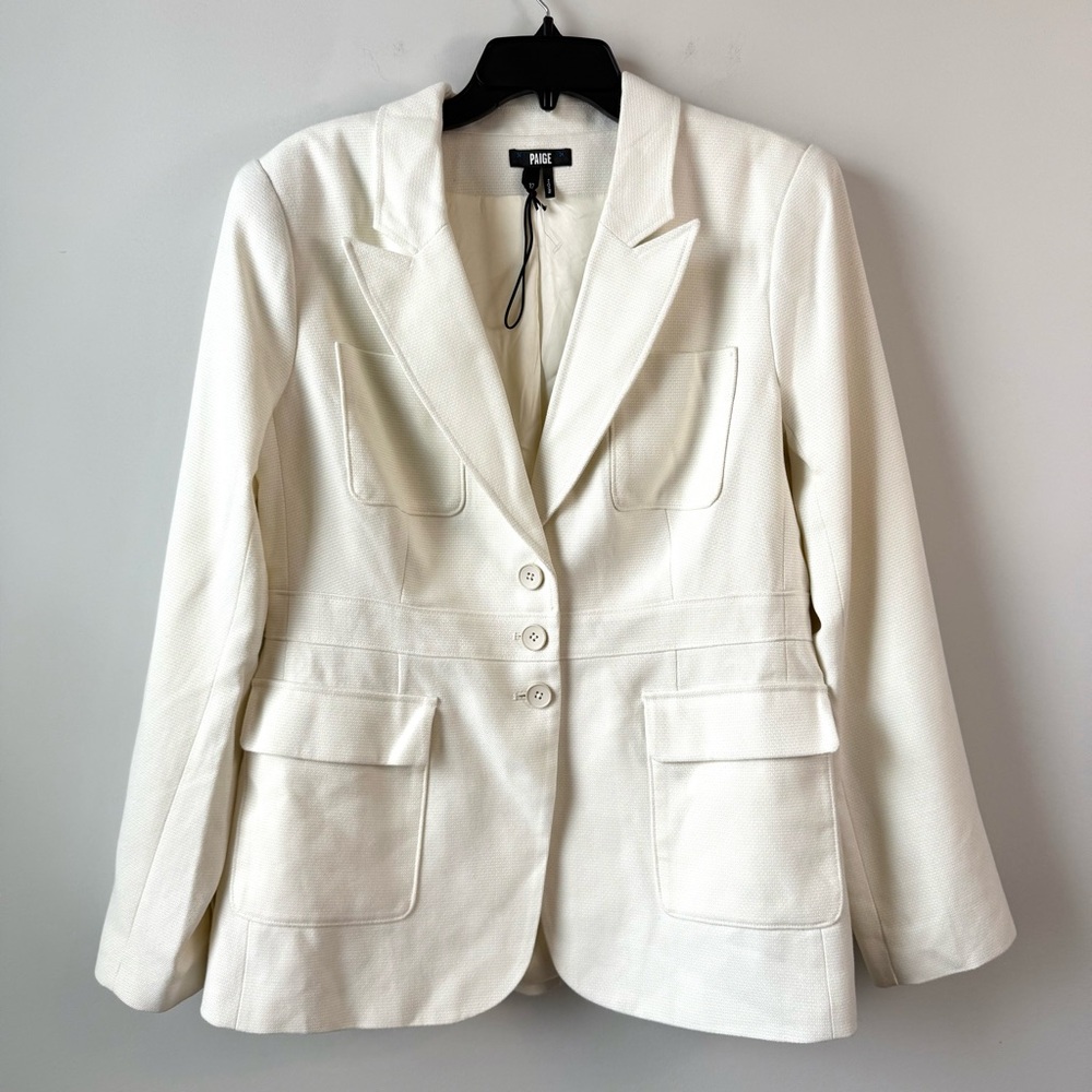 PAIGE Shania Peak Lapel Blazer Ivory Tonal 12 - Picture 4 of 12